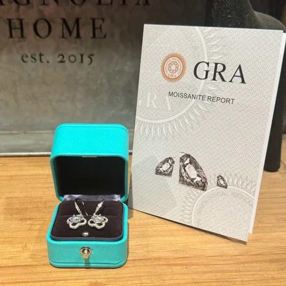 Over 2 ctw Moissanite clover dangle earrings - Picture 1 of 6